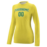 Custom Light Yellow Emerald Green Women's Long-Sleeve Shirt