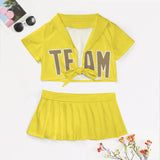 Custom Light Yellow Light Khaki Cheerleading Uniform Set
