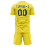 Custom Light Yellow Blue Green Soccer Jersey