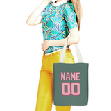 Custom Blue Green Light Pink Canvas Tote Bag