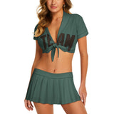 Custom Blue Green Brown Cheerleading Uniform Set
