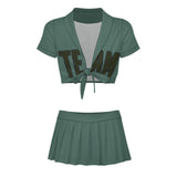 Custom Blue Green Olive Cheerleading Uniform Set