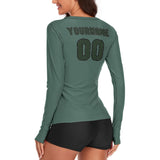 Custom Blue Green Dark Green Women's Long-Sleeve Shirt