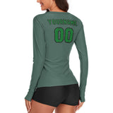 Custom Blue Green Emerald Green Women's Long-Sleeve Shirt