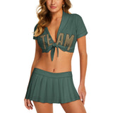 Custom Blue Green Light Khaki Cheerleading Uniform Set