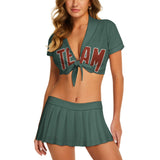 Custom Blue Green Coral Red Cheerleading Uniform Set