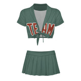 Custom Blue Green Coral Red Cheerleading Uniform Set