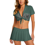 Custom Blue Green Dark Grey Cheerleading Uniform Set