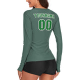 Custom Blue Green Emerald Green Women's Long-Sleeve Shirt