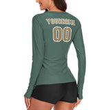 Custom Blue Green Light Khaki Women's Long-Sleeve Shirt