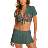 Custom Blue Green Copper Rose Cheerleading Uniform Set