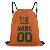 Custom Orange Dark Green Drawstring Bag