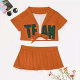 Custom Orange Green Cheerleading Uniform Set