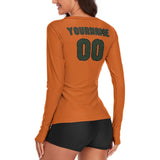 Custom Orange Dark Green Women's Long-Sleeve Shirt