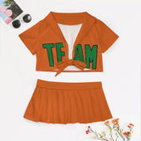 Custom Orange Emerald Green Cheerleading Uniform Set