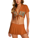 Custom Orange Light Khaki Cheerleading Uniform Set