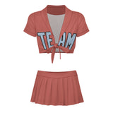 Custom Copper Rose Light Blue Cheerleading Uniform Set