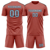 Custom Copper Rose Light Blue Soccer Jersey