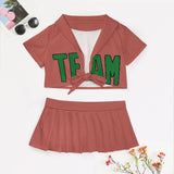 Custom Copper Rose Emerald Green Cheerleading Uniform Set