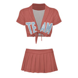 Custom Copper Rose Light Blue Cheerleading Uniform Set