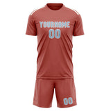 Custom Copper Rose Light Blue Soccer Jersey