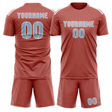Custom Copper Rose Light Blue Soccer Jersey