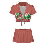 Custom Copper Rose Emerald Green Cheerleading Uniform Set