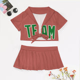 Custom Copper Rose Emerald Green Cheerleading Uniform Set