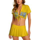 Custom Gold Light Blue Cheerleading Uniform Set