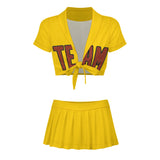 Custom Gold Coral Red Cheerleading Uniform Set