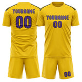 Custom Gold Light Purple Soccer Jersey