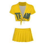 Custom Gold Blue Green Cheerleading Uniform Set