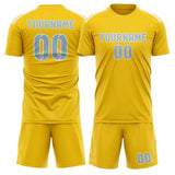 Custom Gold Light Blue Soccer Jersey