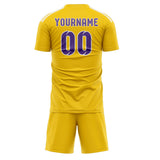 Custom Gold Light Purple Soccer Jersey