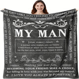 Blanket for Husband Gifts, “My Man, a person who makes you so happy”, From Wife, Birthday, Christmas, Everyday Encouragement, Inspirational
