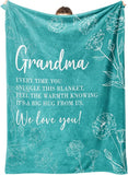 Blanket for Grandma Gifts, “Every time you snuggle this blanket, feel the warmth knowing it’s a big hug from us. We love you!”, From Family, Birthday, Christmas, Everyday Encouragement, Inspirational