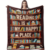 Gifts for Readers Blanket - Reading Is My Happy Place - From Book Lovers, Birthday, Christmas, Everyday Encouragement, Inspirational