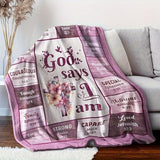 Inspirational Gifts for Daughter Blanket - God says I am - From Parents, Birthday, Christmas, Everyday Encouragement, Motivational Faith