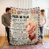 Blanket for Daughter Gifts, “Para Mi Hija Centro de Esta Manta Hay Un Trozo de Mi Corazón”, From Dad, Birthday, Christmas, Inspirational