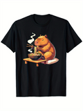 Men's T-Shirt Cozy Capybara Enjoying Steaming Ramen Bowl On Wooden Table