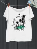 Men's T-Shirt Custom Post Tropical Green Leaves With Black Palm Trees Surfer