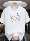 Men's T-Shirt Minimalist Map Outline With Airplane Flying Over The Continents World Map
