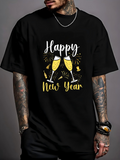 Men's T-Shirt Happy New Year Toasting Champagne Glasses Surrounded By Fireworks And Confetti Celebration