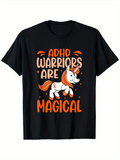 Men's T-Shirt ADHD Warriors Are Magical Cheerful Unicorn With Star Accents Surrounded By Orange Sparkles