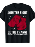 Men's T-Shirt Join The Fight Red Boxing Gloves With Stars And Awareness Ribbon