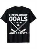 Men's T-Shirt Life Is About Goals And Assists Hockey Sticks Stars And Puck Design
