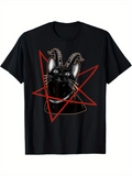 Men's T-Shirt Mysterious Cat Staring With Horns Among Red Geometric Pentagram