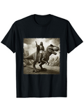 Men's T-Shirt Epic Landscape With Warrior Standing Proudly On Charging Dinosaur