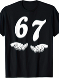 Men's T-Shirt Surreal Floating Number Sixty Seven Over Two Cartoon Hands