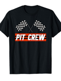 Men's T-Shirt Pit Crew With Racing Flags Over Bold Red Stripes Shirt